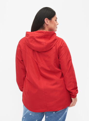 Kort jakke med hætte og justerbar bund, Tango Red, Model image number 1