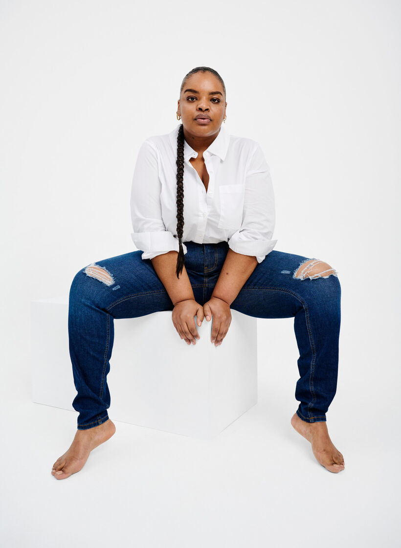 Super slim Amy jeans med slid og h&oslash;j talje, Dark blue, Image image number 1