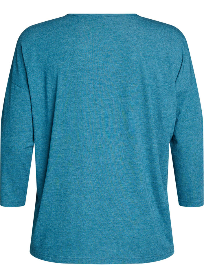 Jerseybluse med 3/4 &aelig;rmer, Bl&aring;, Packshot image number 1