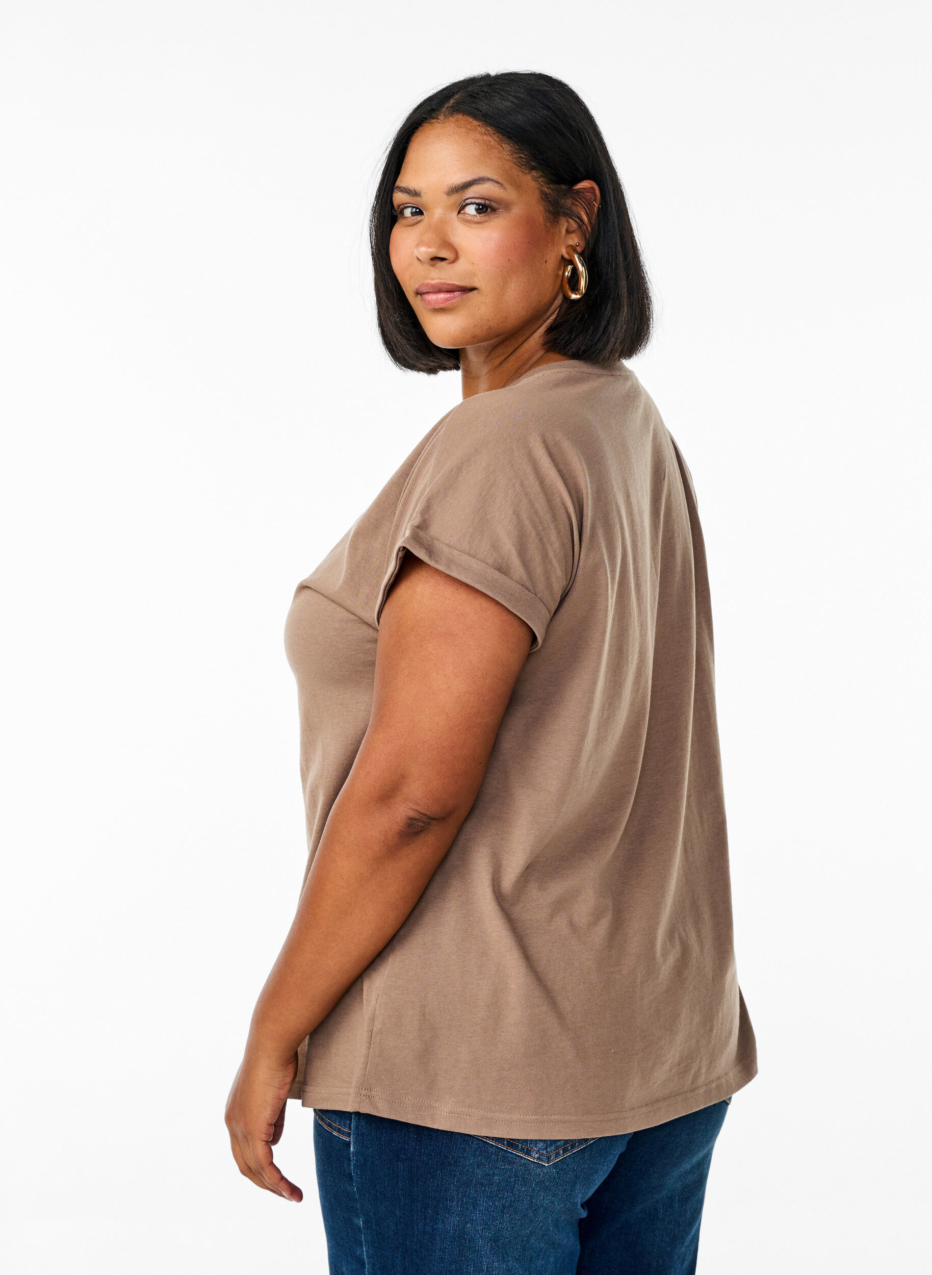ZizziKort&aelig;rmet t-shirt i bomuldsblanding, Brun, Model image number 2