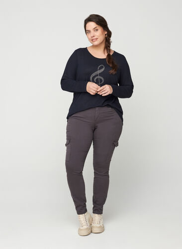 Tætsiddende bukser med lommer, Grey, Model image number 0
