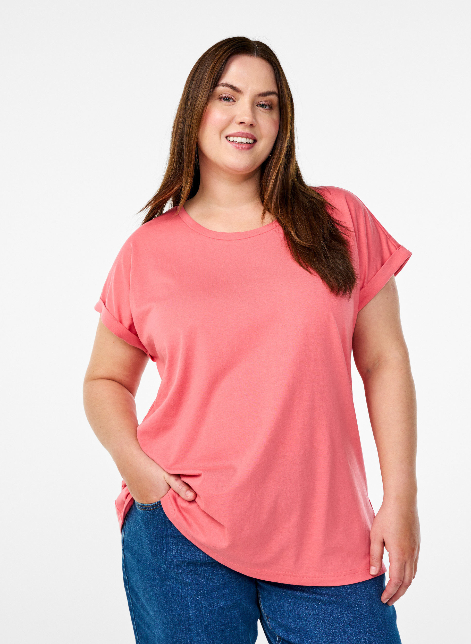ZizziKort&aelig;rmet t-shirt i bomuldsblanding, Lyser&oslash;d, Model image number 0