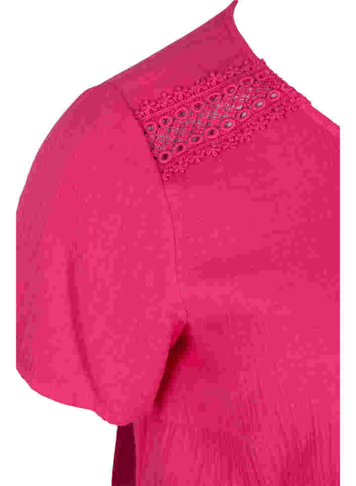 Kortærmet bomulds bluse med blonder, Beetroot, Packshot image number 3