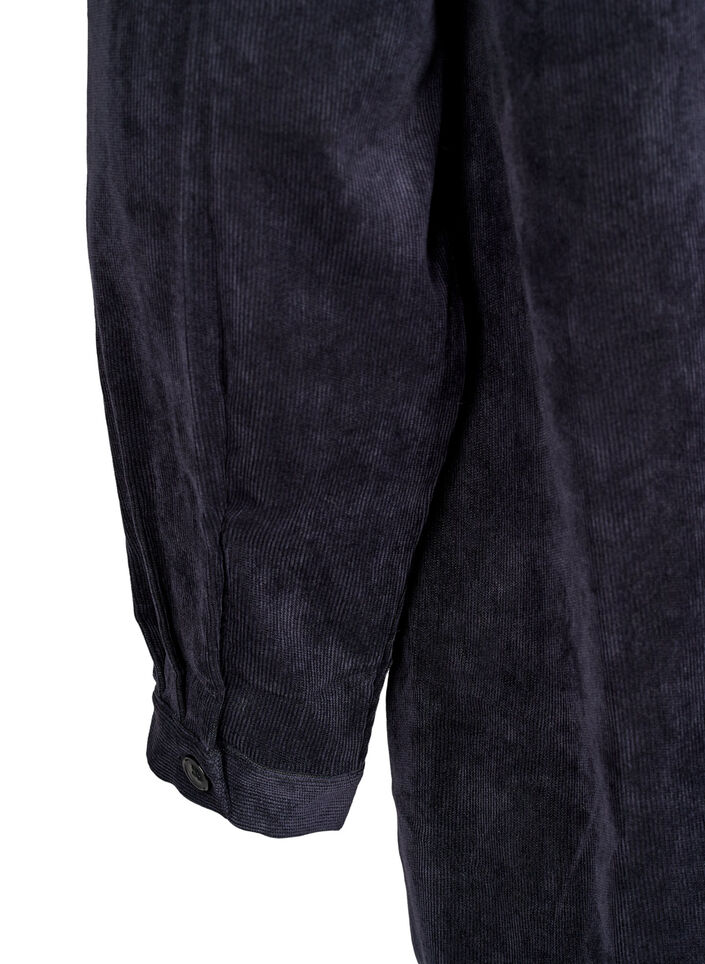 Lang skjortekjole i fløjl med knapper, Black, Packshot image number 4