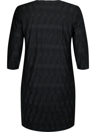 FLASH - Kjole med struktur og 3/4 ærmer, Black, Packshot image number 1