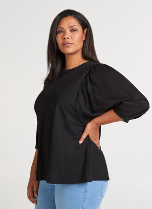 Bluse med 3/4 ærmer, Black, Model image number 0