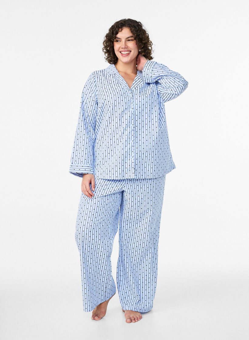 Pyjamasskjorte i b&aelig;k og b&oslash;lge med lange &aelig;rmer, Bl&aring;, Model image number 1