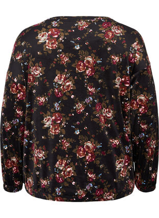 Blomstret velour bluse med lange ærmer, Flower AOP, Packshot image number 1