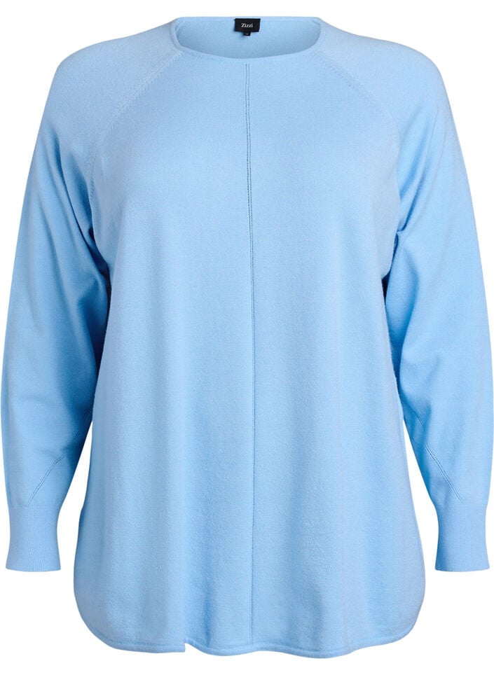 Strikbluse med rund hals og strikket m&oslash;nster, Bl&aring;, Packshot image number 0