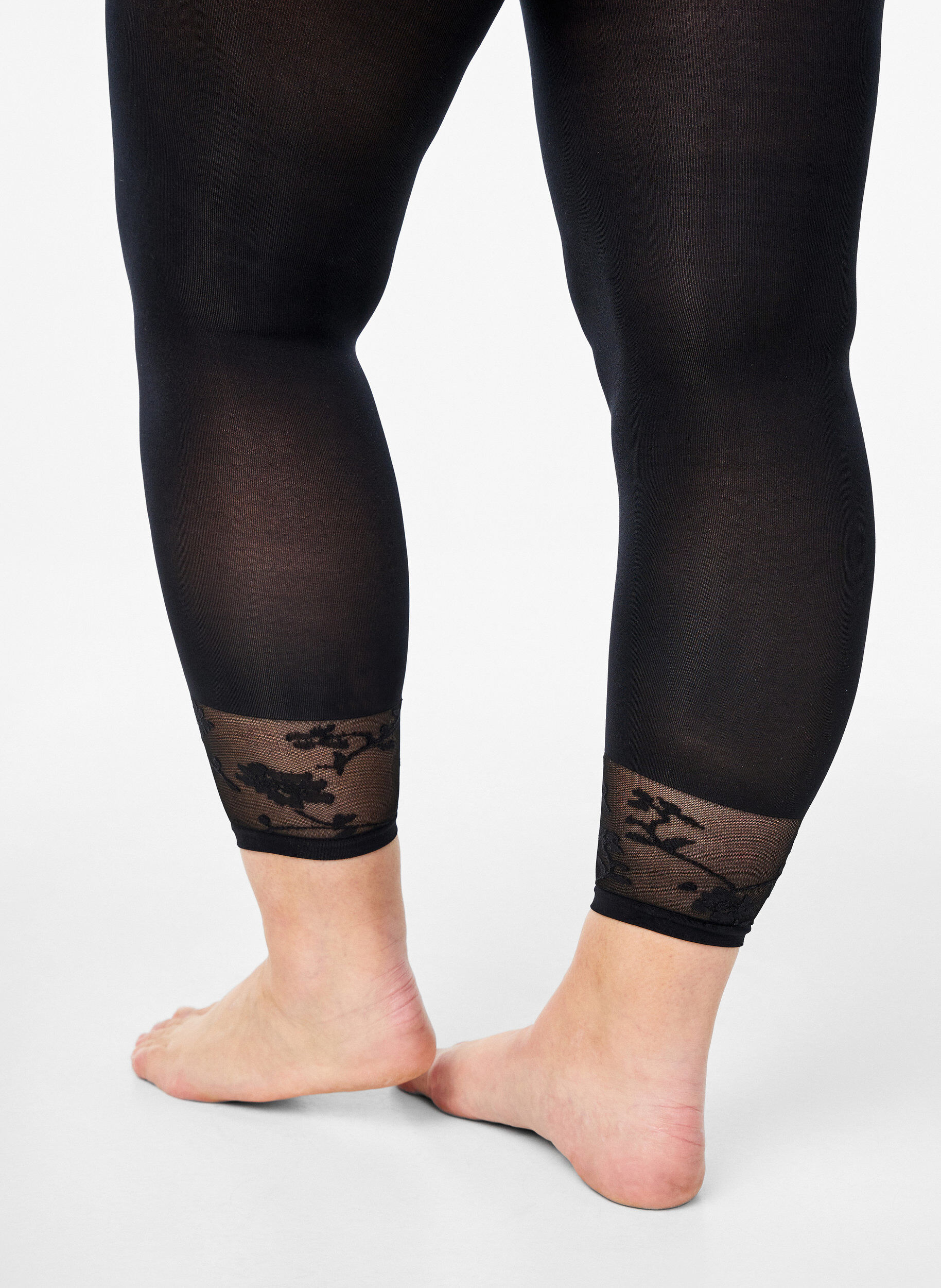 Zizzi 50 denier legging med blondekant, Sort, Model image number 2