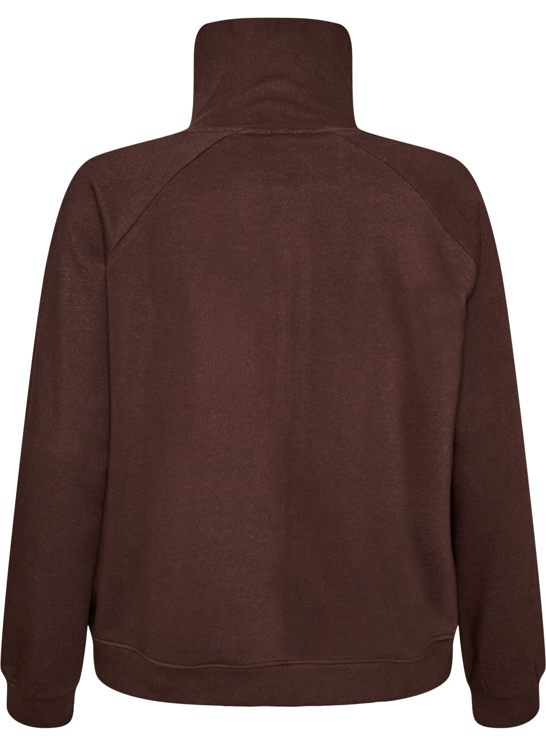 ZizziSweatcardigan med h&oslash;j krave og lynl&aring;s, Brun, Packshot image number 1