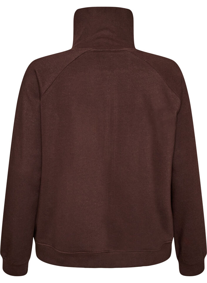 Sweatcardigan med h&oslash;j krave og lynl&aring;s, Brun, Packshot image number 1
