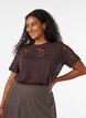T-shirt i bomuld med blondeapplikationer, Brun, Model image number 0