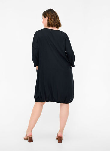 Viskose kjole med 3/4 ærmer, Black , Model image number 1