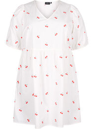 Kjole med kirsebærprint og a-shape, B. White/Cherry