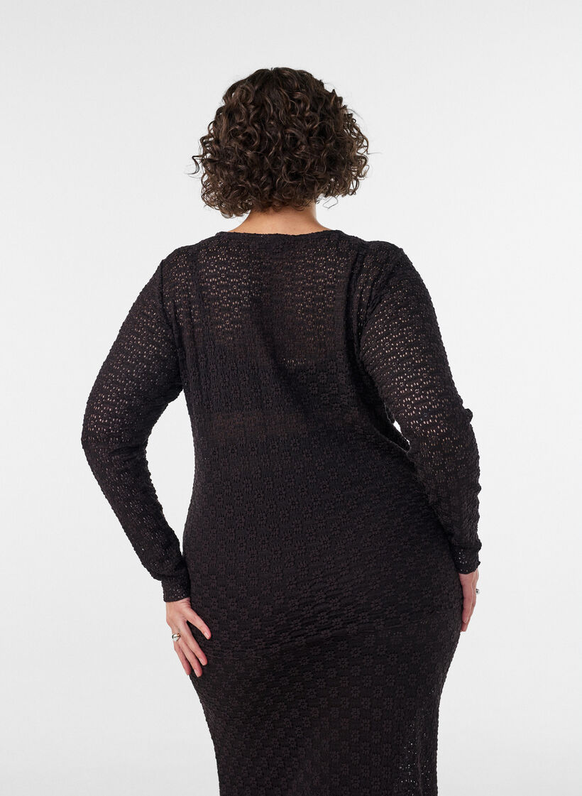 Bluse med hulm&oslash;nster og lange &aelig;rmer, Sort, Model image number 2