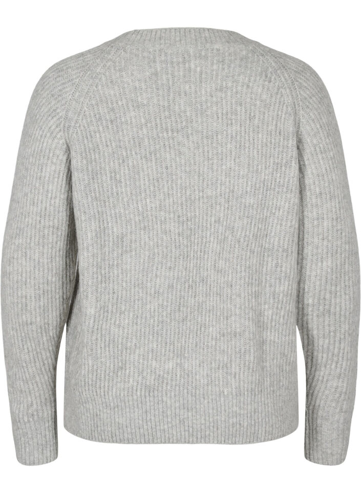 Meleret strikbluse med perleknapper, Light Grey Melange, Packshot image number 1