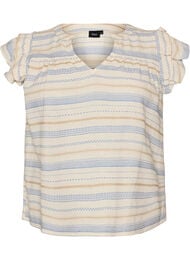 &AElig;rmel&oslash;s bluse med fl&aelig;ser og m&oslash;nstrede striber, Vanilla