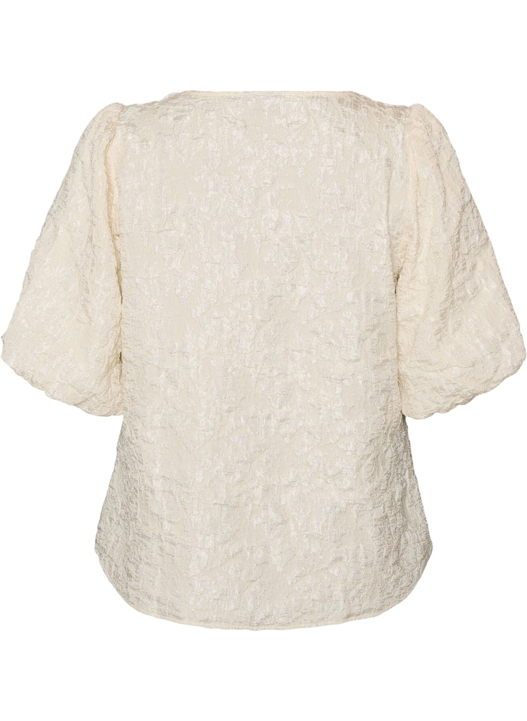 ZizziJacquardbluse med puf&aelig;rmer og A-form, Vanilla, Packshot image number 1