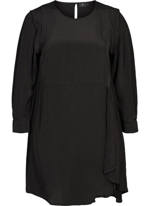 Langærmet kjole i viskose, Black, Packshot image number 0