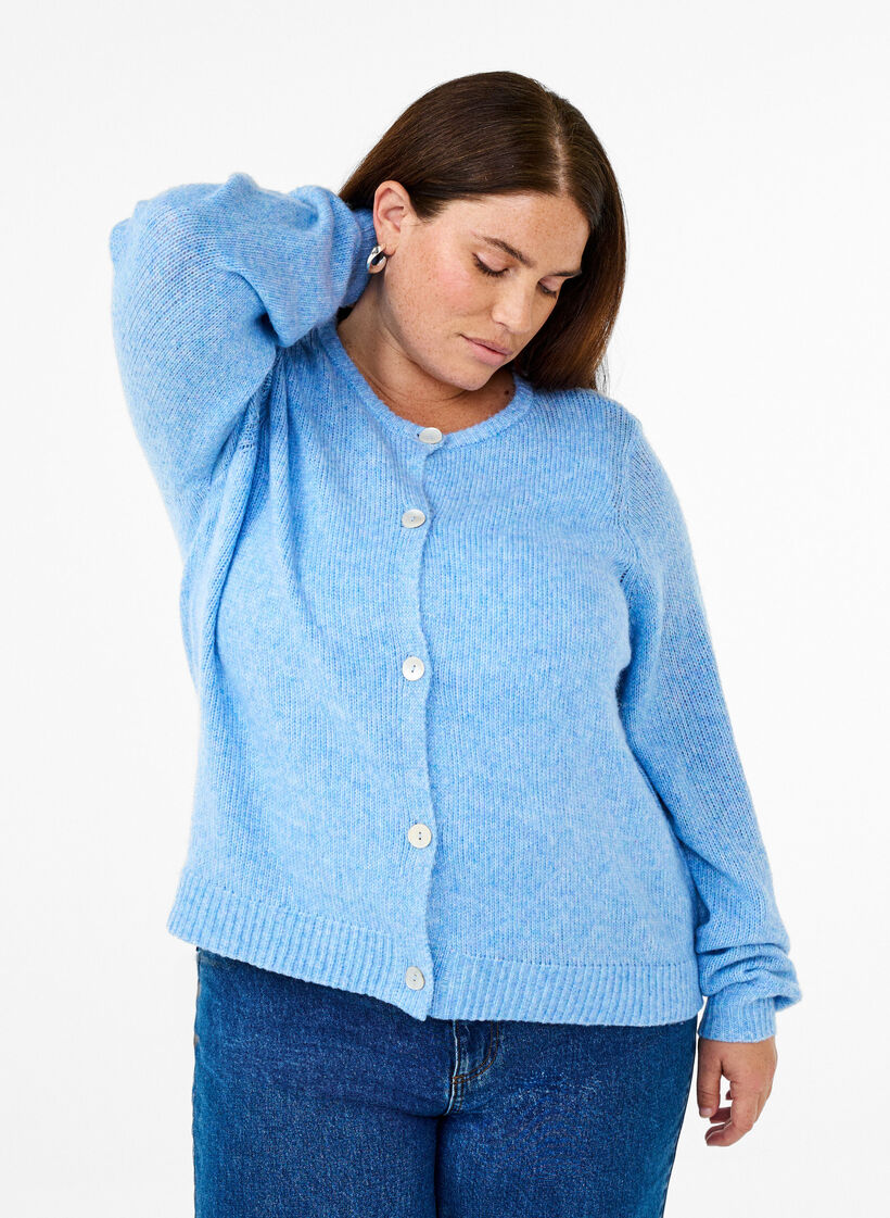 Strikcardigan med uld og knapper, Della R. Blue Mel., Model image number 0