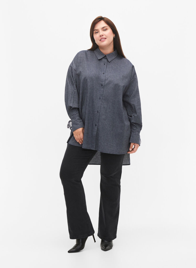 Skjorte med bindedetalje på ærmet, Navy Stripe, Model image number 3