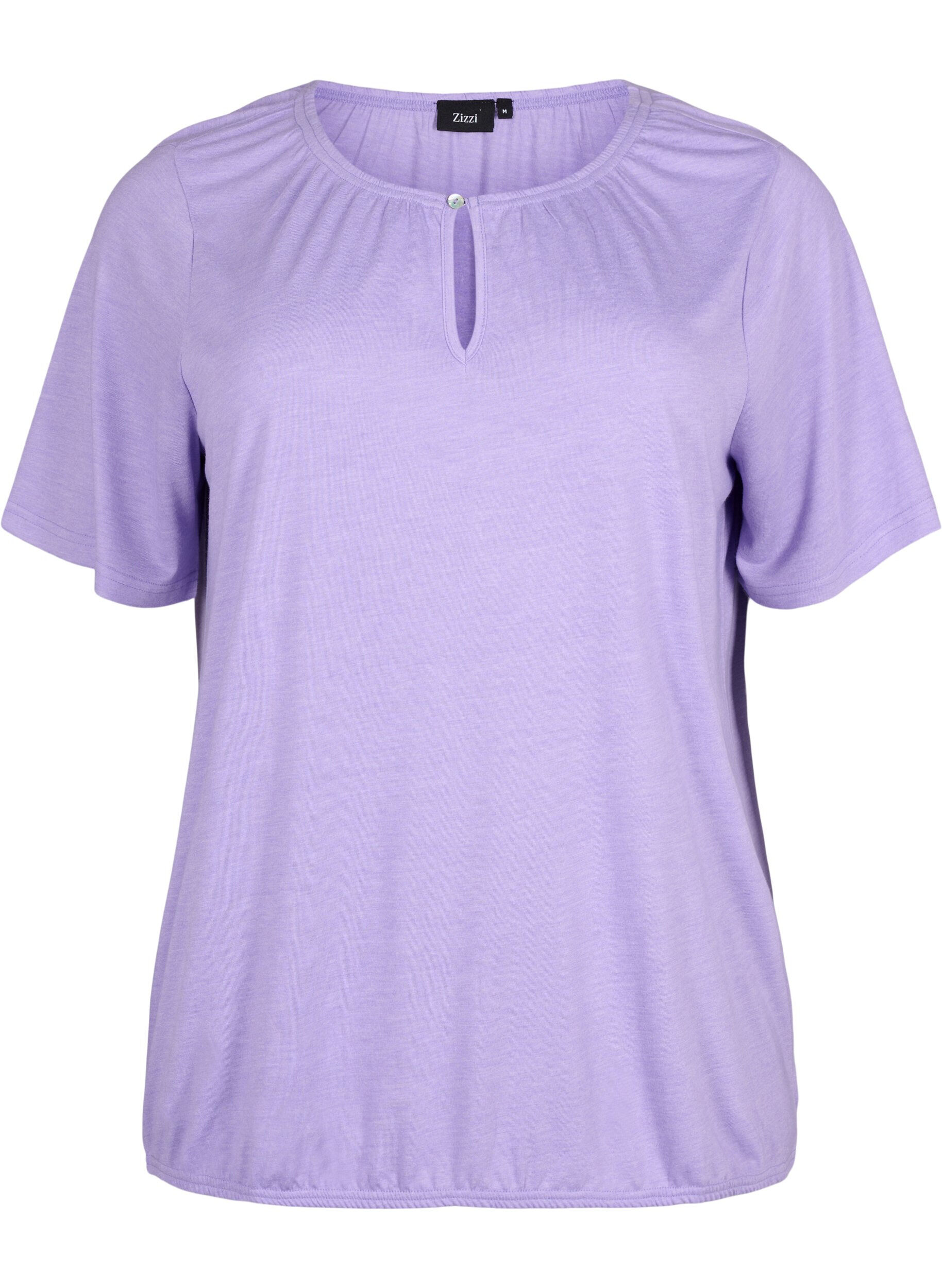 Zizzi Meleret bluse med korte &aelig;rmer, Violet Tulip Mel., Packshot image number 0