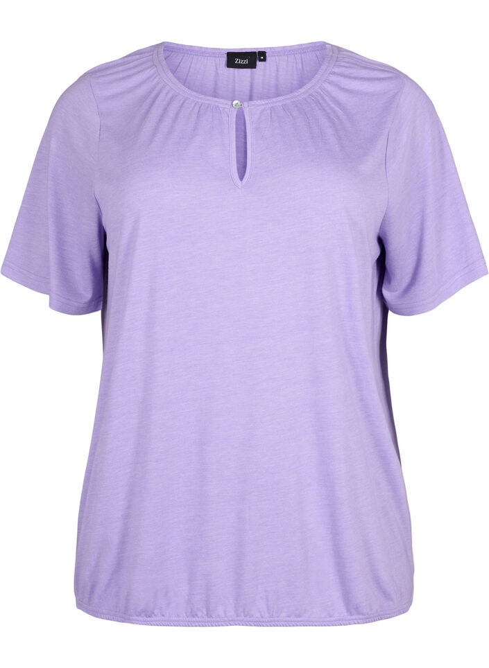 Meleret bluse med korte ærmer, Violet Tulip Mel., Packshot image number 0