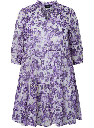Tunika med blomsterprint og lurex, Beige/Purple Flower, Packshot image number 0