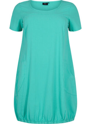 Kortærmet kjole i bomuld, Aqua Green, Packshot image number 0