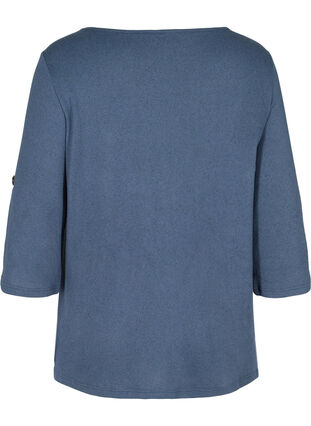 Bluse med knapper og 3/4 ærmer, V.Indigo Melange, Packshot image number 1