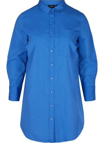 Lang bomulds skjorte med brystlomme, Dazzling Blue, Packshot image number 0