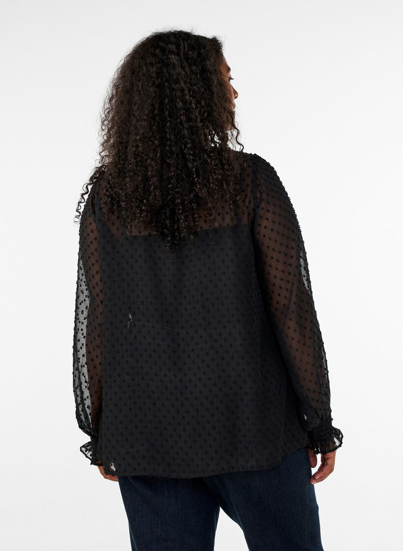 Skjortebluse med blondeindsats og dot-m&oslash;nster, Sort, Model image number 2