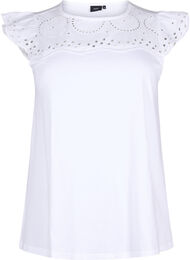 T-shirt med broderi anglaise i økologisk bomuld, Bright White