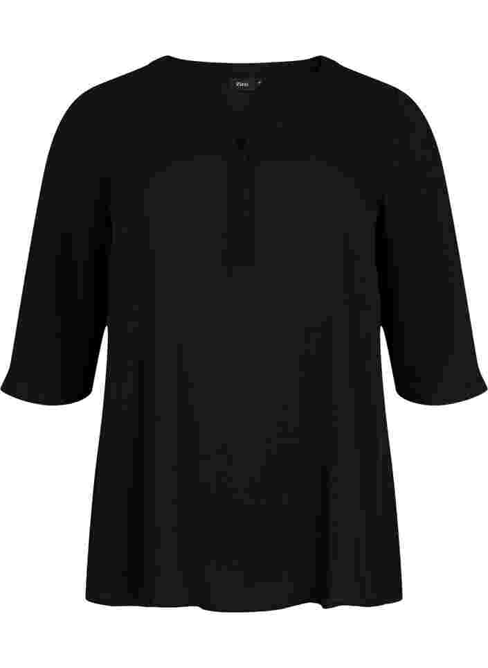 Bluse med 3/4 ærmer og v-hals, Black, Packshot image number 0