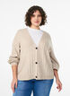 Cardigan med ribstruktur og ballonærmer, Beige, Model image number 0