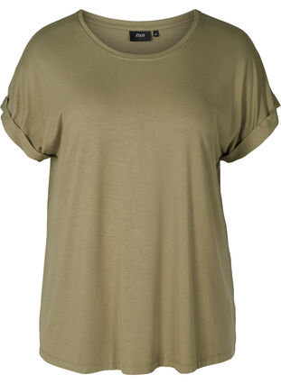T-shirt i viskose mix med rund hals , Deep Lichen Green, Packshot image number 0
