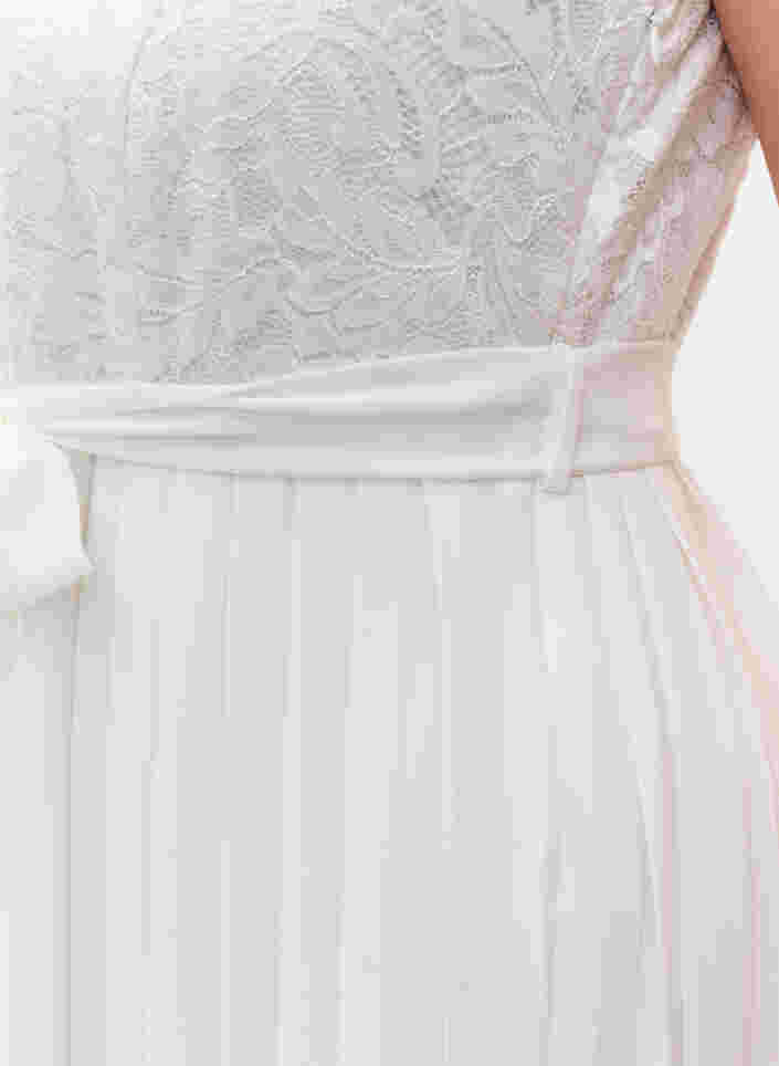 Ærmeløs brudekjole med blonder og plissé, Star White, Model image number 3
