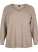 Strikbluse med v-hals, Desert Taupe Melange, Packshot image number 0