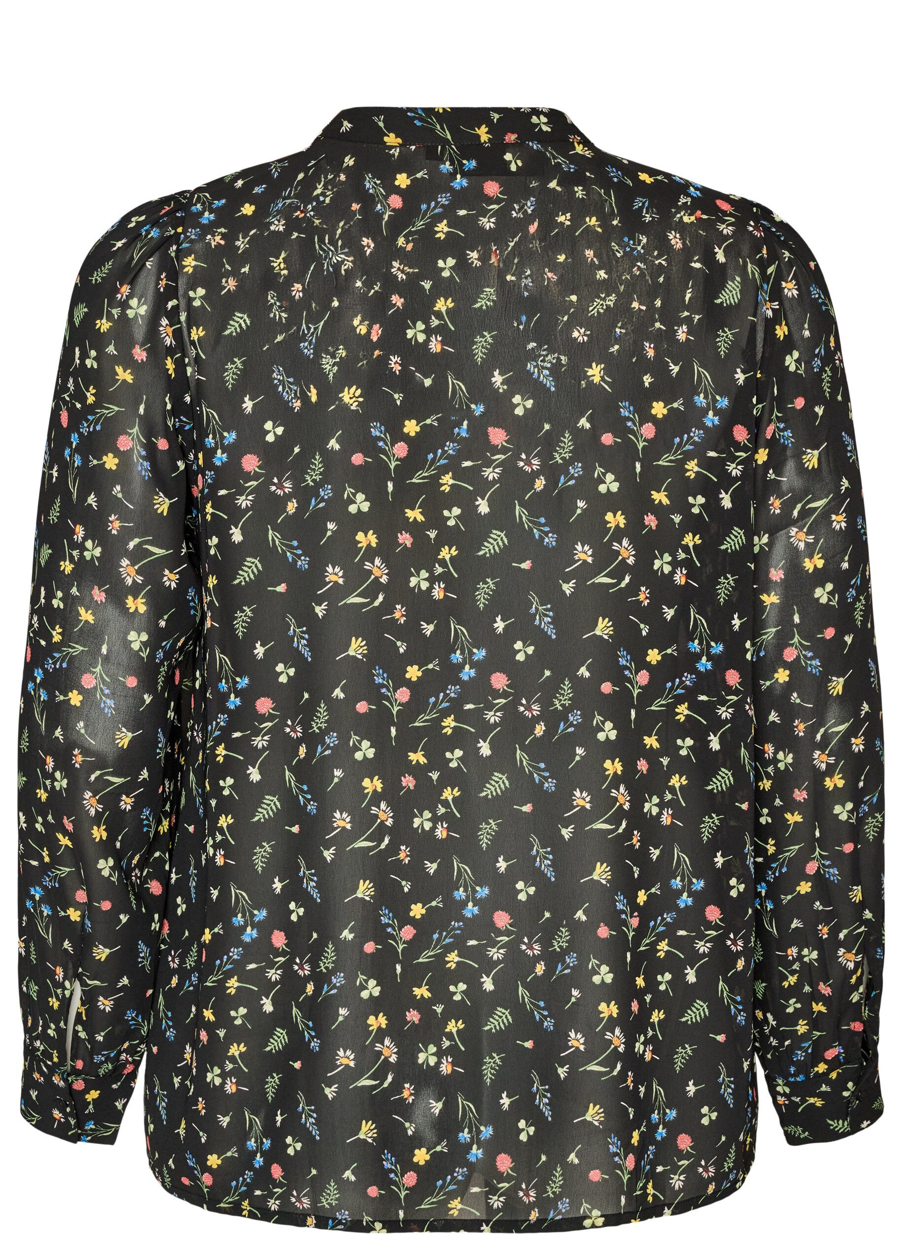 ZizziBluse med all-over print og kort knapstolpe, Sort, Packshot image number 1