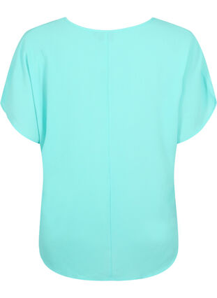 Bluse med korte ærmer og rund halsudskæring, Turquoise, Packshot image number 1
