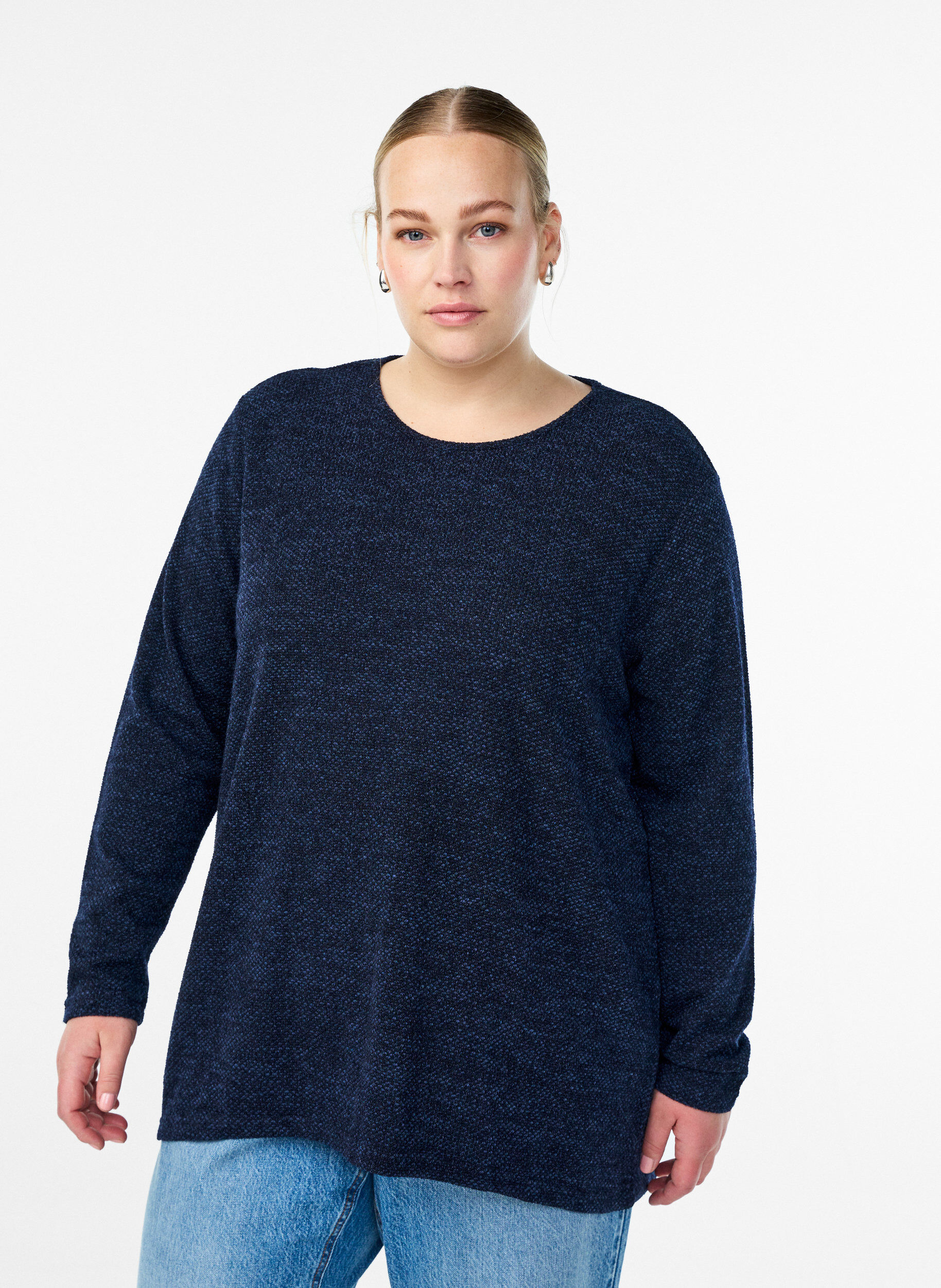 ZizziLang&aelig;rmet bluse med struktur, Bl&aring;, Model image number 0
