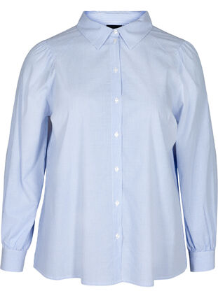 Stribet skjorte i bomuld, White/Blue stripe, Packshot image number 0