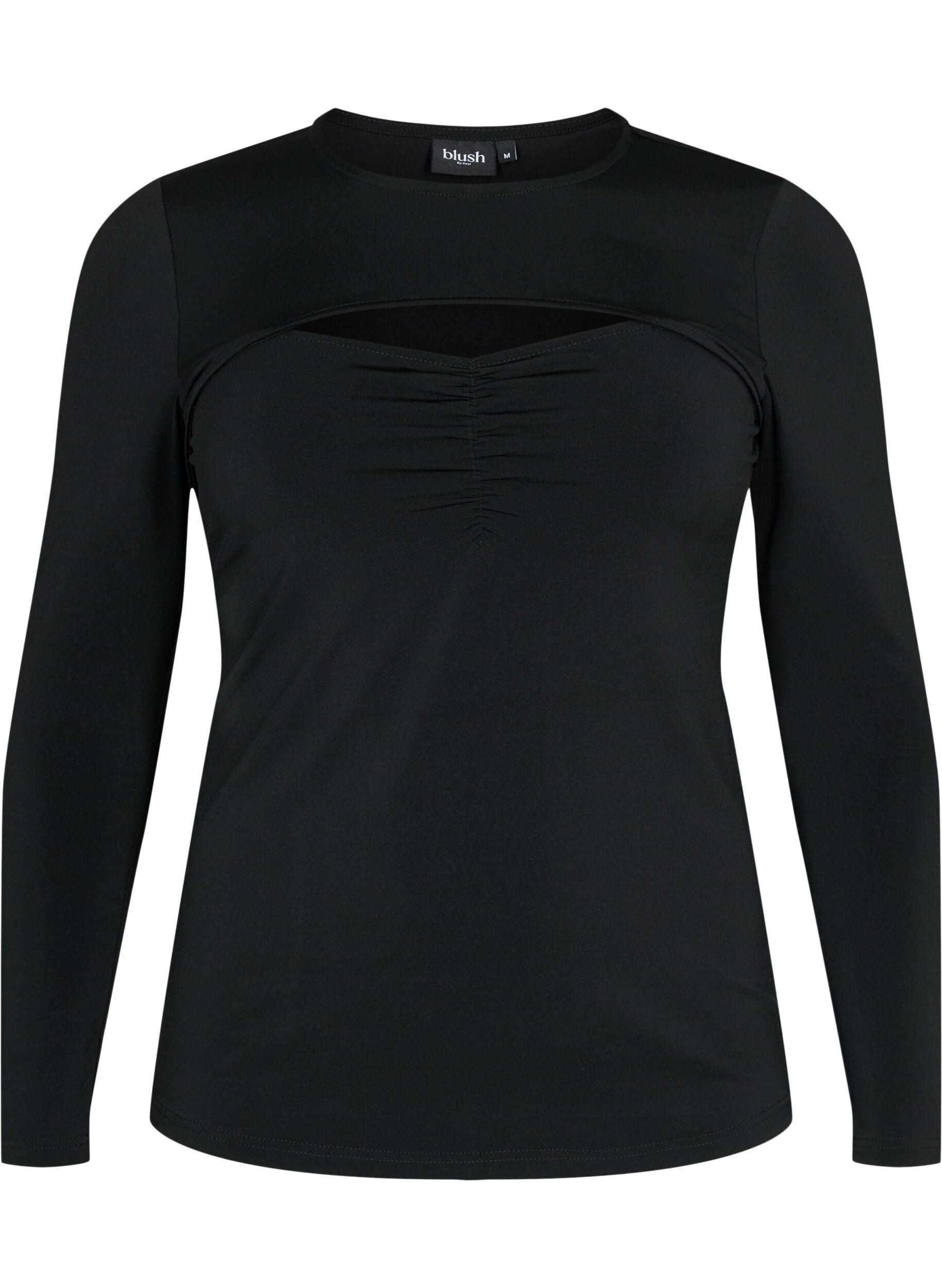 Zizzi Cut-out bluse med lange &aelig;rmer, Black, Packshot image number 0