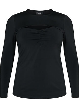 Cut-out bluse med lange ærmer, Black, Packshot image number 0