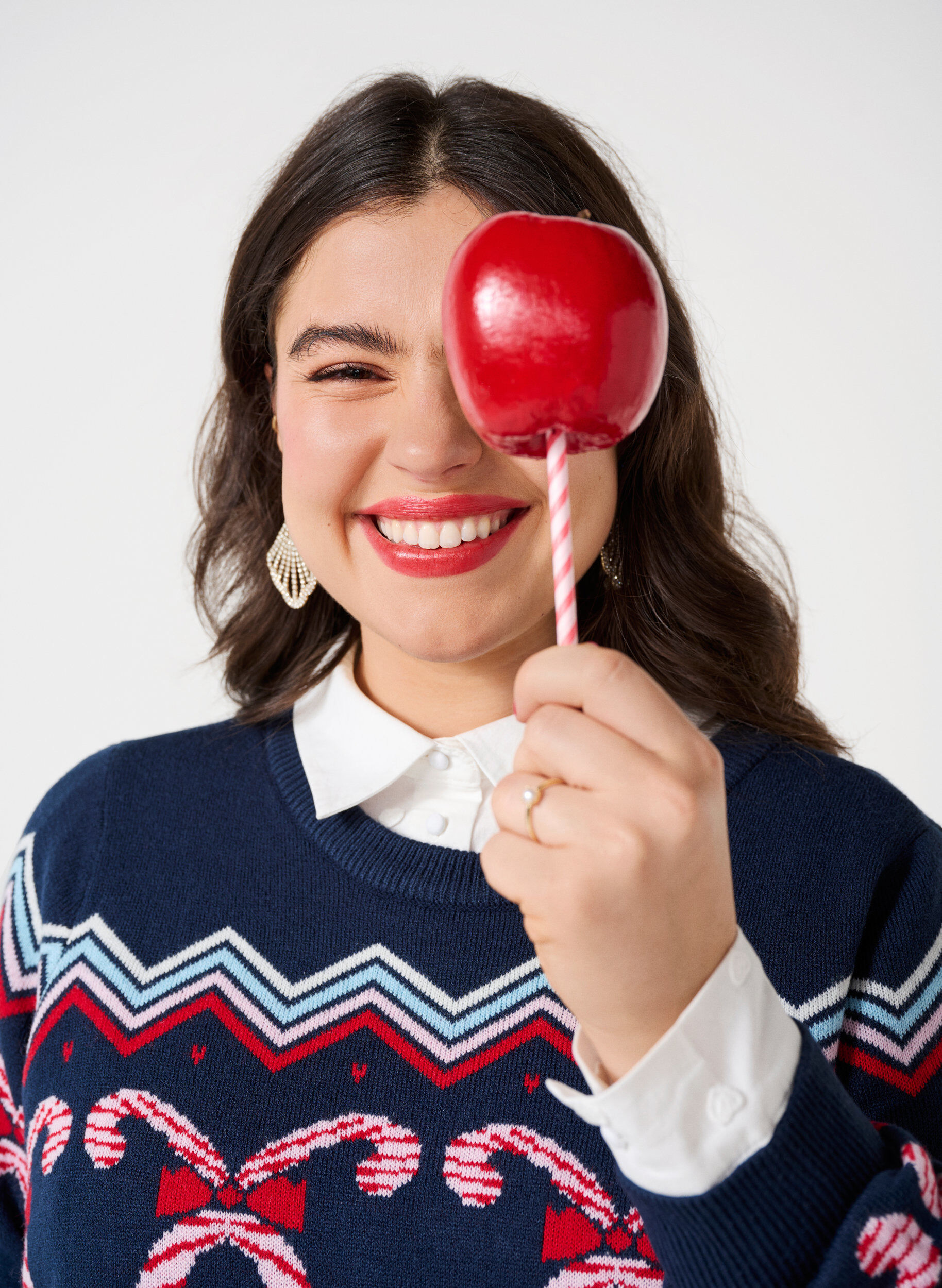 Zizzi Lang&aelig;rmet strikkjole med julemotiv, Navy Blazer Comb, Image image number 0