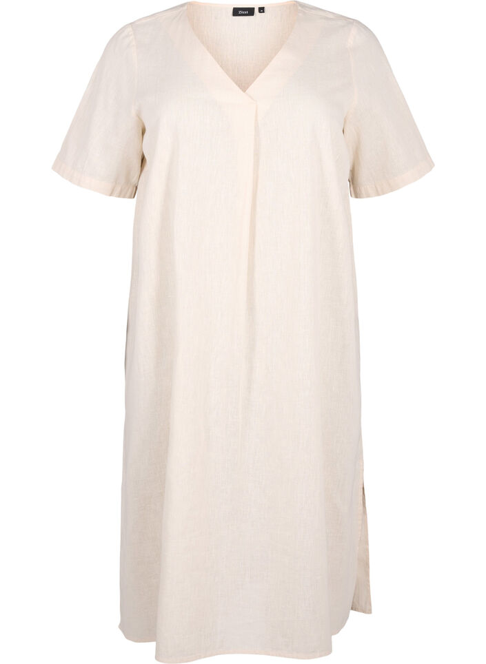 Kaftankjole i bomuldsmix med hør, Beige, Packshot image number 0