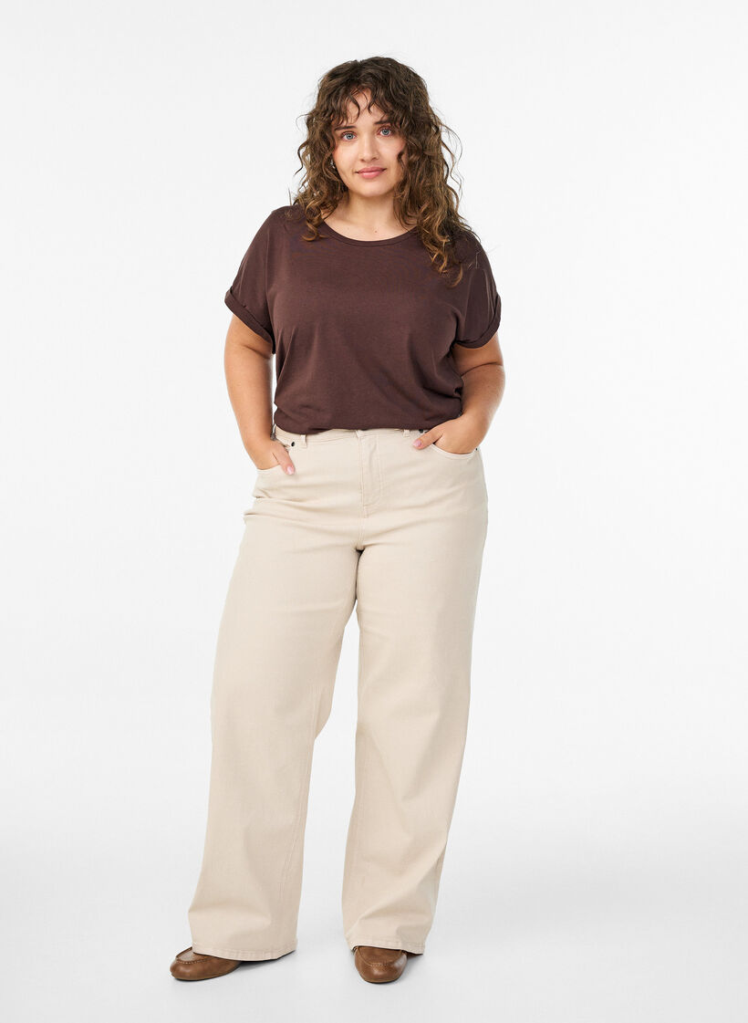 Kort&aelig;rmet t-shirt i bomuldsblanding, Brun, Model image number 1