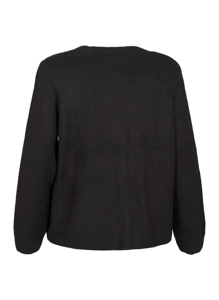Strikcardigan med sølvsløjfe, Black, Packshot image number 1