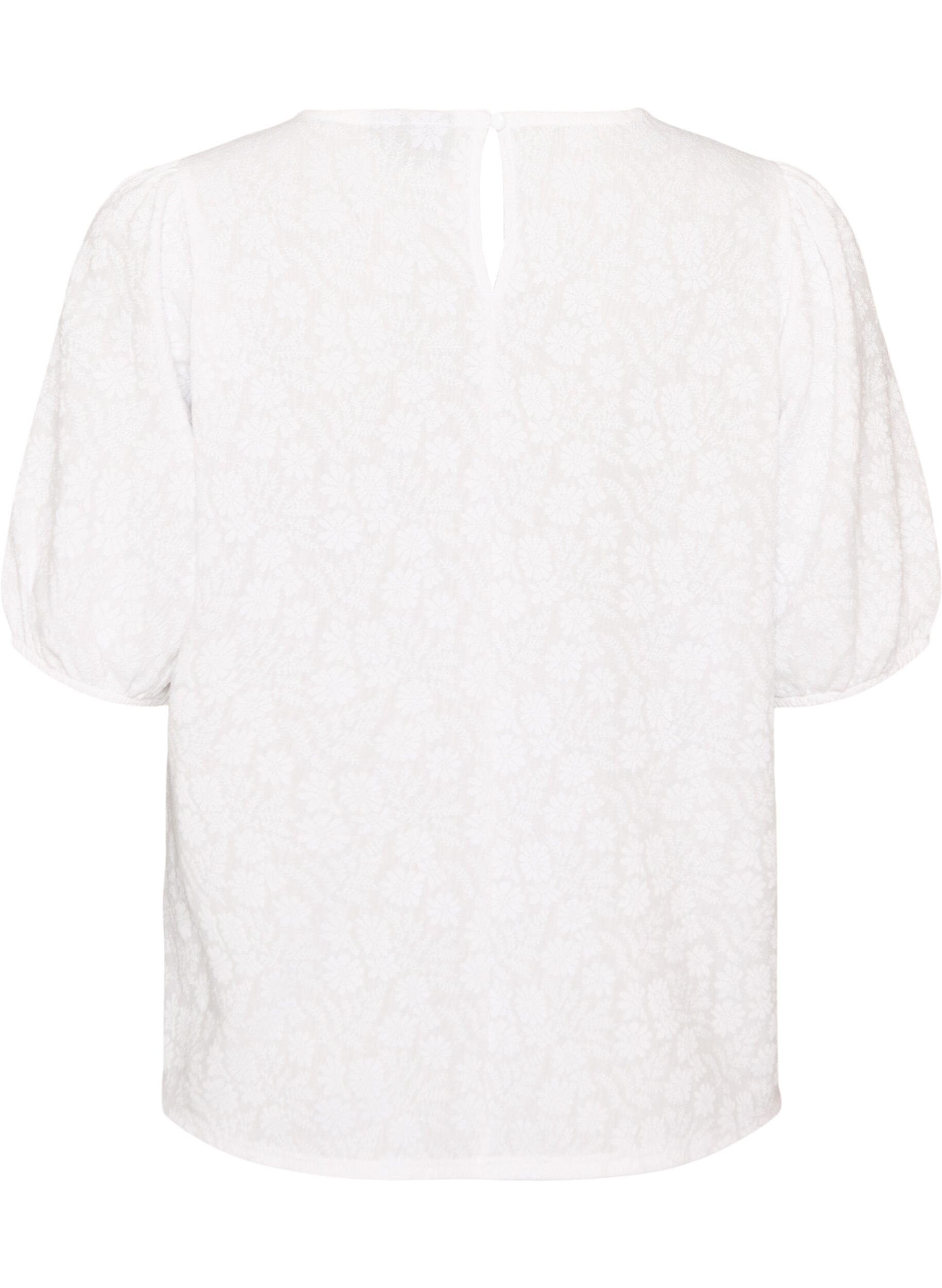 ZizziBluse med struktur og korte &aelig;rmer, Hvid, Packshot image number 1